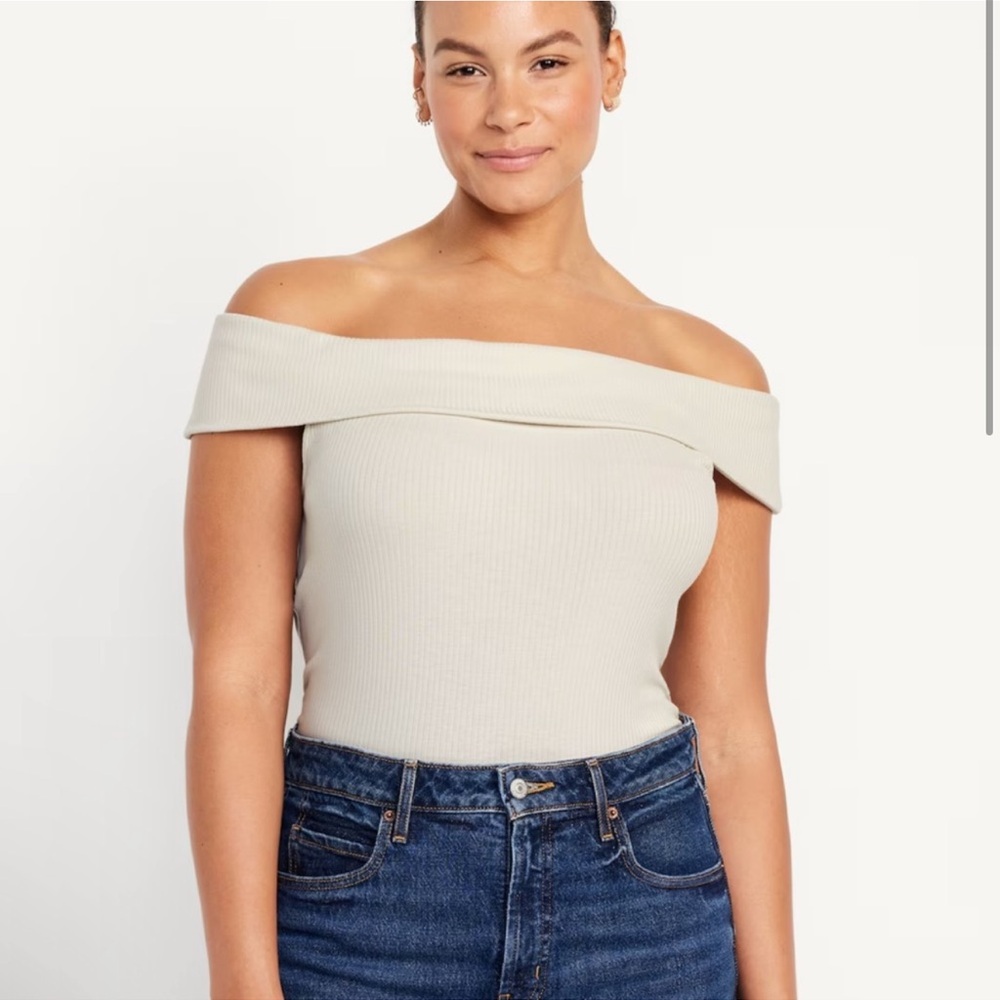 Old Navy Cream Off-Shoulder Ribbed Top